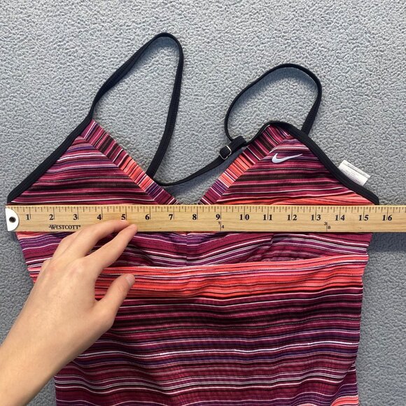 Nike Girls Swim Size 12 Tankini‎ Top Strappy Back Pink Purple Stripes Bra - Picture 4 of 11
